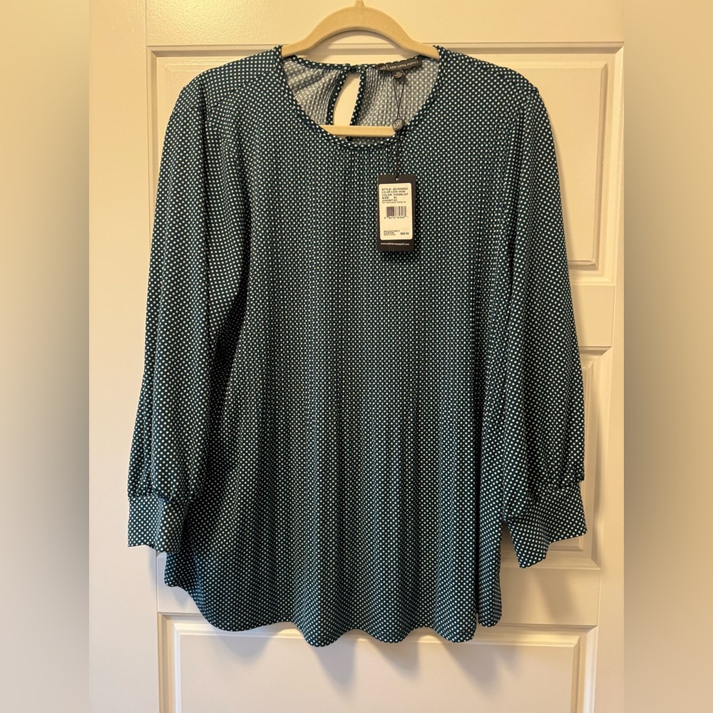 Adrianna Papell Teal Polka Dot Blouse